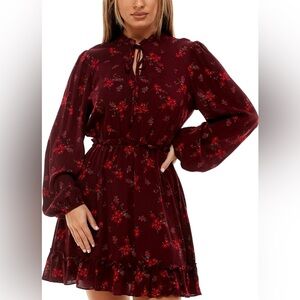B Darlin Burgundy Floral Long Sleeve Dress